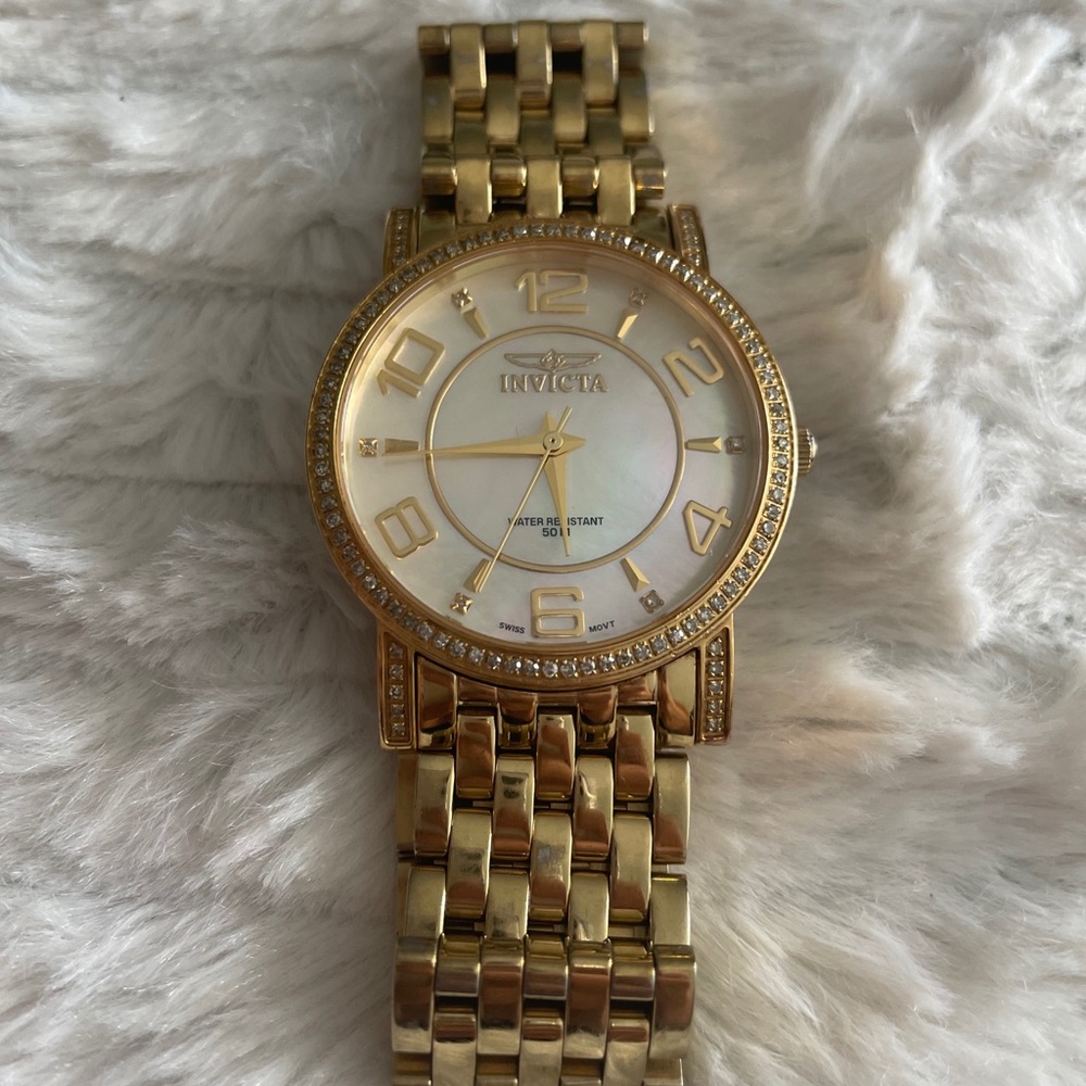 Invicta mother of pearl and crystal watch